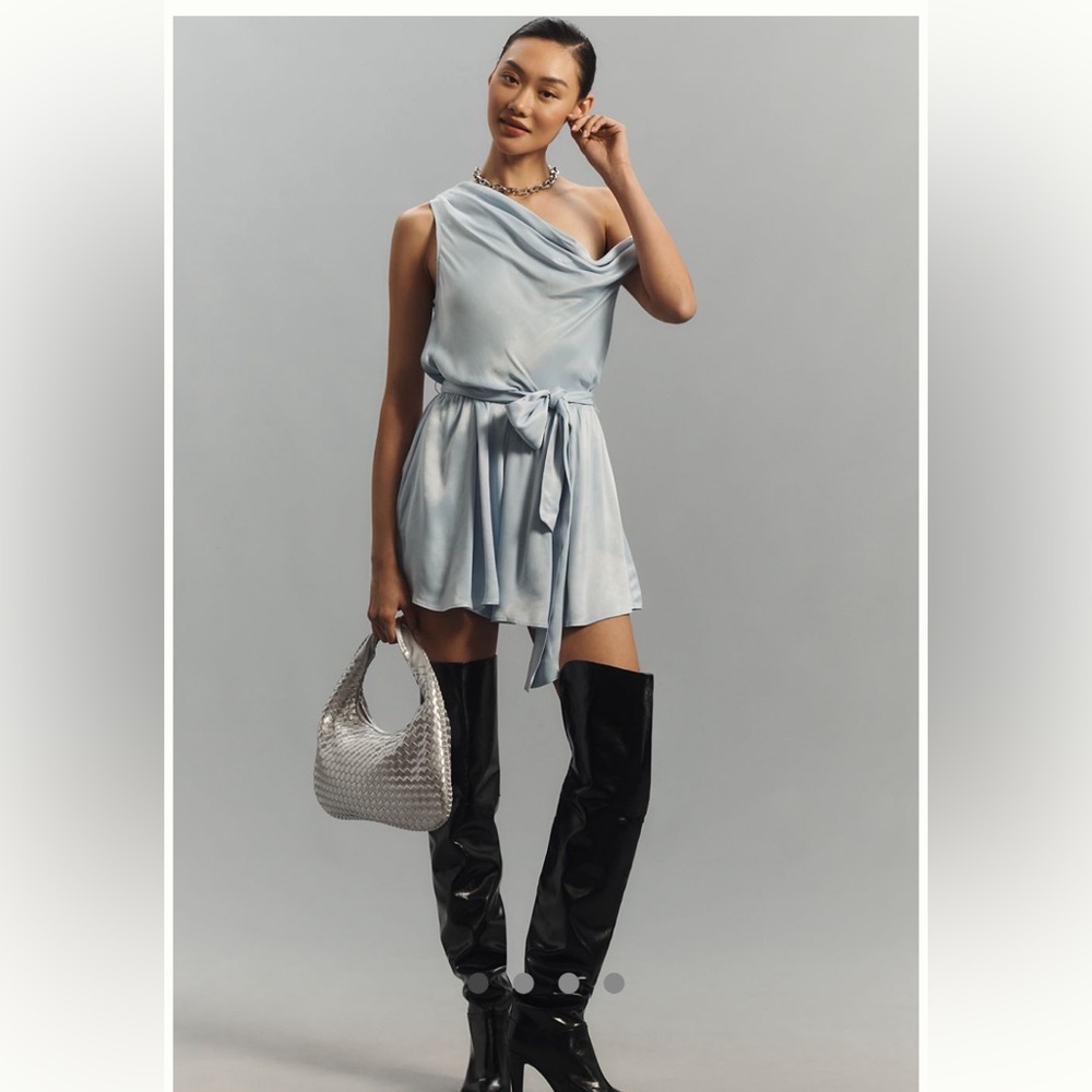 Maeve Light Blue Draped Satin Romper
